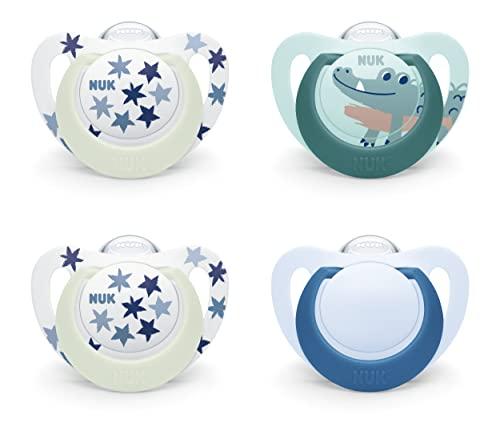 NUK Star Day & Night Ciuccio Coccodrillo (18-36 mesi) - Set da 4