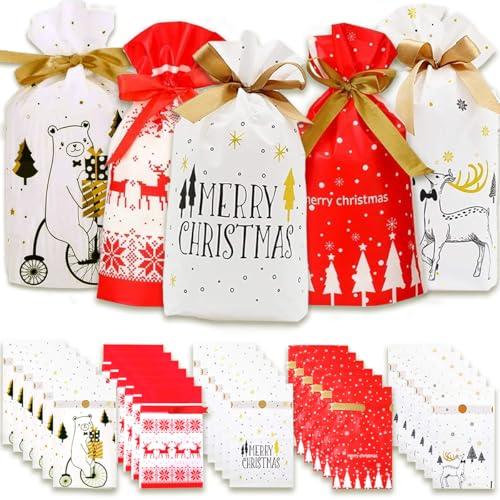 Sacchetti Regalo di Natale con Cordoncino - Set da 30 Pezzi