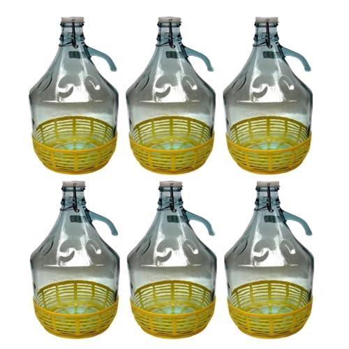 Set di 6 Damigiane in Vetro da 5 Litri con Chiusura Ermetica e Cestello