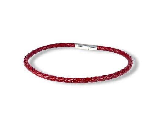 Bracciale in pelle intrecciata rosso con chiusura in acciaio