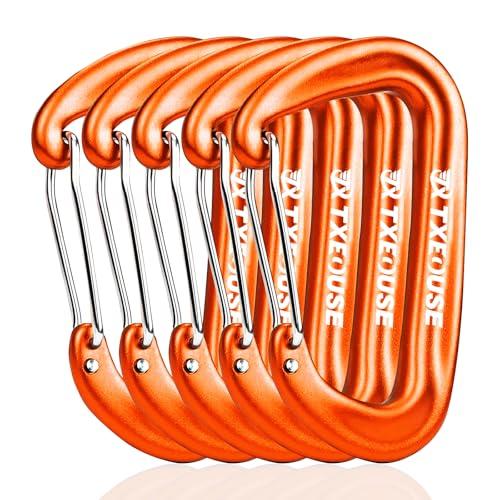 Txeouse Moschettoni in Alluminio 7075 Ultralight 12KN - Set da 5 Arancioni