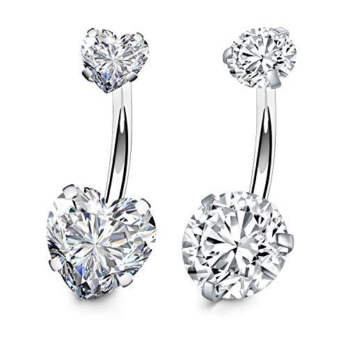 FECTAS 2pz Anello Ombelico Argento Zirconia Acciaio Chirurgico