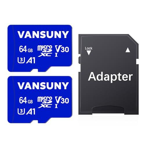 Vansuny Micro SD 64GB, con 2 Schede fino a 100 MB/sec(R), con Adattatore SD, A1, U3, C10, V30