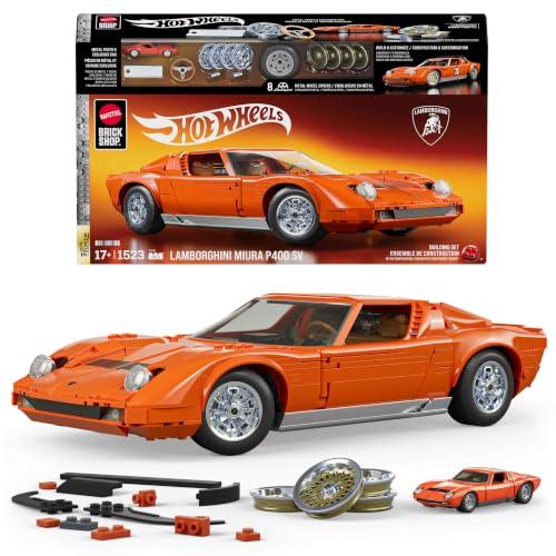 Mattel Brick Shop Hot Wheels - '71 Lamborghini Miura P400 SV Serie Premium, set da costruire con 1523 pezzi, parti in metallo, modellino e adesivi per personalizzare l'auto inclusi, 17+ anni, JHF61