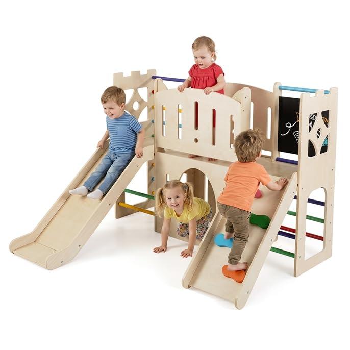 COSTWAY 8 in 1 Scivolo per Bambini, Parco Giochi in Legno (Colorato)