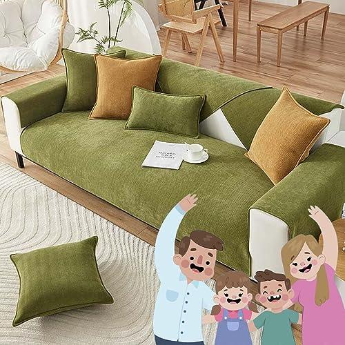 Copridivano Funny Fuzzy, Motivo a Spina di Pesce, Protezione Arredamento in Ciniglia (Verde, 45x45 cm)