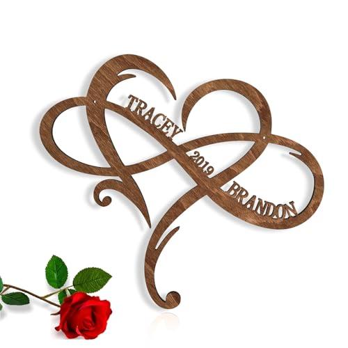 Insegna a cuore infinito in legno personalizzata - Targa con cuore infinito e nomi - Decorazione personalizzata con nomi e data - Regalo di anniversario personalizzato - Decorazioni murali (Design 1)