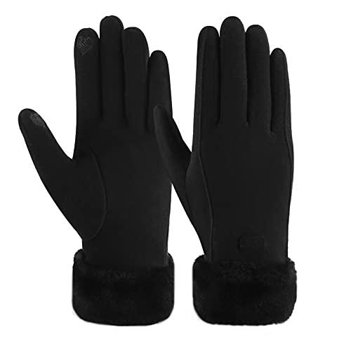 ZASFOU Guanti Invernali da Donna Touchscreen con Fodera in Pile Termico, Nero, M