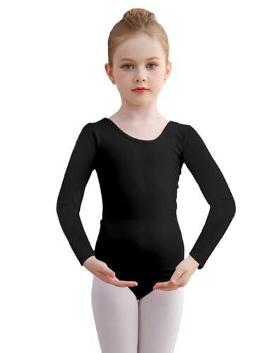 DGSHIRLDJO Body Danza Bambina Donna Cotone Balletto Leotard Manica Lunga (Nero, Taglia 120)