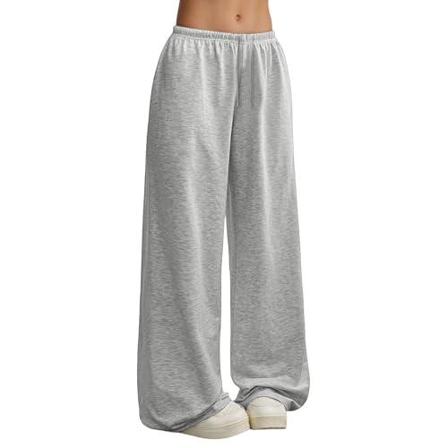 Generisch Grafica Pantaloni Baggy con coulisse a vita alta Streetwear Moda per le donne Comodo Tuta per il tempo libero con pratica tasca, grigio., S