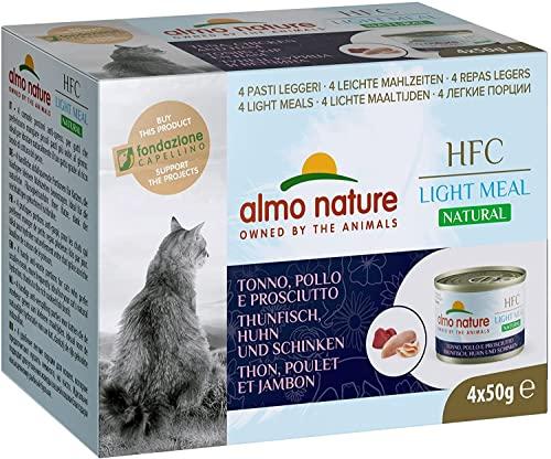 Almo Nature Made in Italy HFC Natural Light Meal Gatto - Mega Pack con Tonno, Pollo e Prosciutto, 4 x 50 g