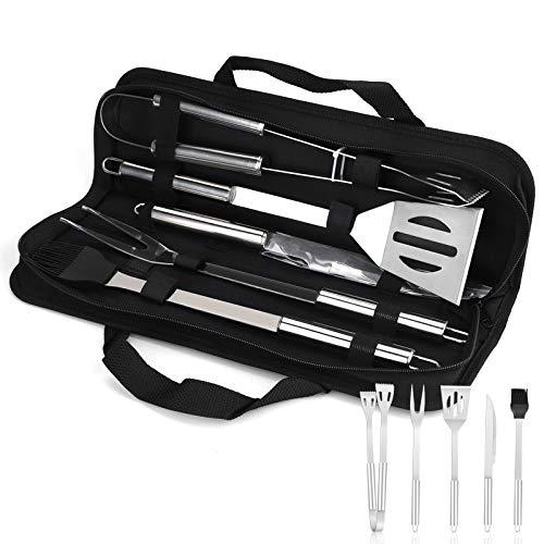 Set Attrezzi Barbecue 5 Pezzi in Acciaio Inox con Custodia