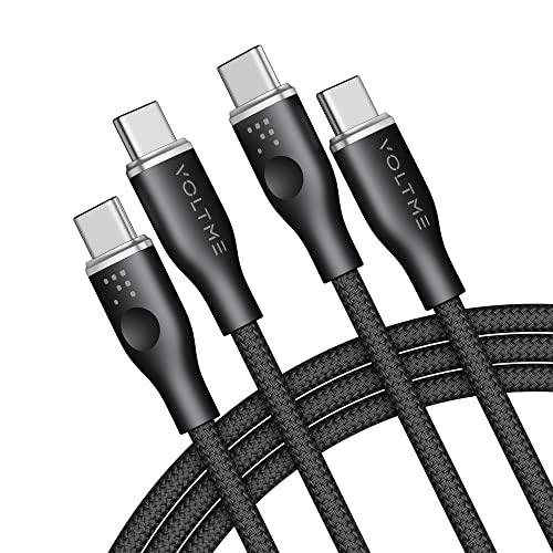 VOLTME Set di 2 Cavo USB C a USB C PD 5A 100W Nylon Intrecciato 1.80m, RUGG USB-C Tipo C Cavo di Rapida Compatibile con MacBook, MateBook pro, Pixel 7/6 Pro/5/4XL, iPad Pro, Galaxy, ecc. (nero)