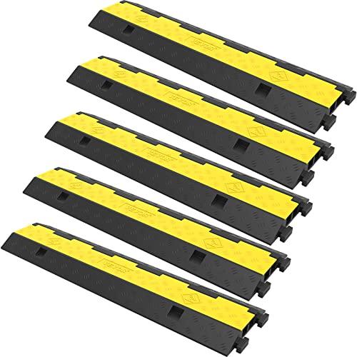 VEVOR Rampa Modulare per Condotto 2 Canale, Protezione Cavo in Gomma e PVC Carico 4.989 kg, Rampa di Protezione per Cavi in Nero Giallo da 5 Pezzi Uso in Parcheggi, Magazzini, Palchi, Scuole, Hotel