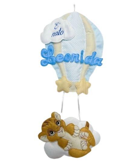 Fiocco Nascita Personalizzato Mongolfiera Leone