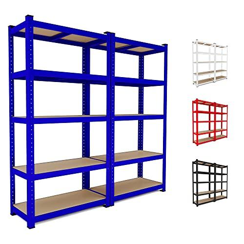 Set di 2 Scaffali in Metallo e MDF con 5 Ripiani Regolabili - Blu