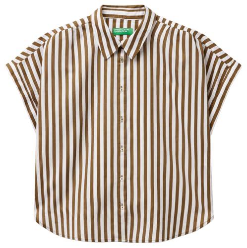United Colors of Benetton Camicia Manica Corta Rigata in Misto Lino