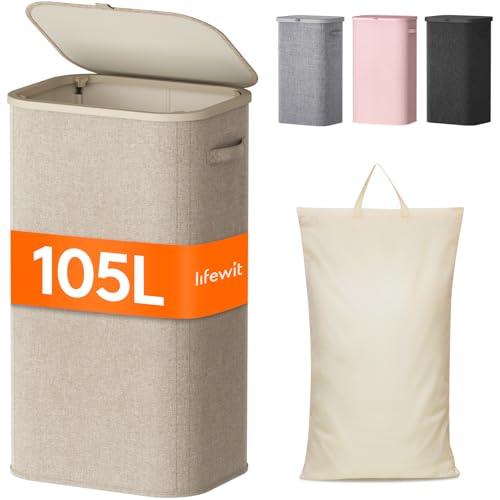Lifewit Cesto Portabiancheria 105 L Beige con Coperchio