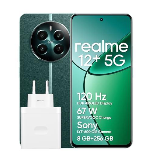 realme 12+ 5G Smartphone 8+256 GB con NFC, Fotocamera ritratto Sony LYT-600 OIS, Display AMOLED da 120 Hz, Smart Touch antipioggia, SUPERVOOC da 67 W, Pioneer Green T(con adaptador)