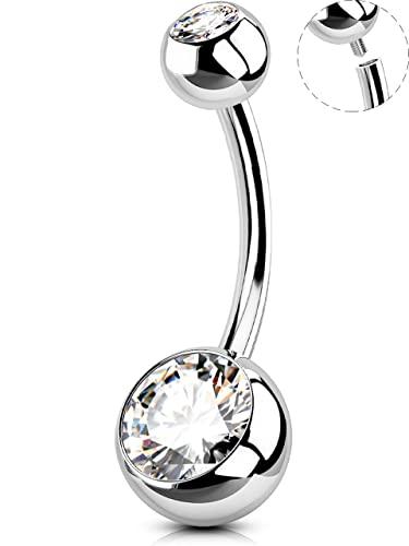 OUFER Piercing Ombelico Acciaio Inox 316L Extra Lungo con Zirconia Cubica