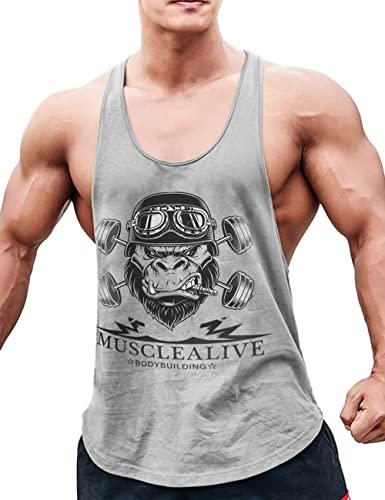 Muscle Alive Uomo Fitness sotto Maglie Sportive Canotta Bodybuilding Palestra Allenarsi Stringer Vest Arch Man Grigio XL