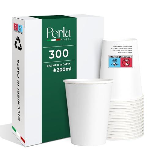 Perla - 300 Bicchieri in Carta da 200ml Ecologici Biodegradabili Monouso