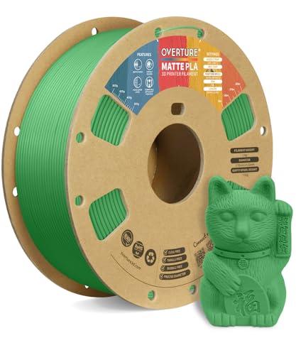 OVERTURE Filamento Matte PLA 1.75mm, 1kg Bobina (2.2lbs) Opaco PLA Filamenti per Stampante 3D, Neatly Wound Filamento Precisione Dimensionale +/- 0.02 mm, Matte Verde