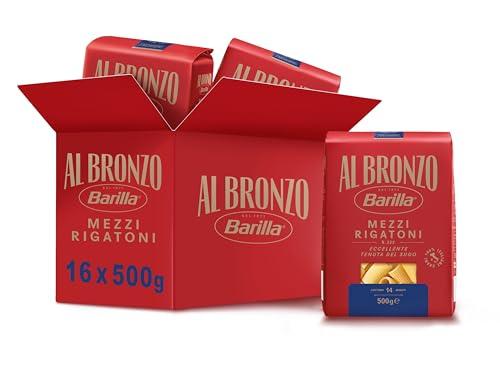 Barilla Pasta Al Bronzo Mezzi Rigatoni 100% Grano Italiano, 16 Confezioni da 500 g