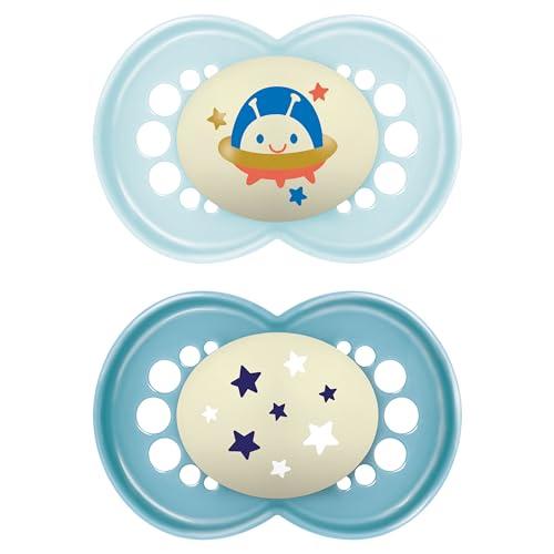 MAM Original Night Ciuccio Luminoso in Silicone SkinSoft con Custodia Porta Succhietto, 16+ Mesi, Blu