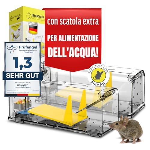 HEIMWERT Set di 2 Trappole topi - con serbatoio + scatola per le esche + aperture per l'aria - uscita a sgancio rapido senza contatto