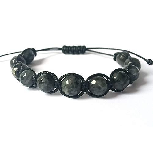 Braccialetto in Labradorite Unisex, Shamballa il Bracciale Della Felicità, Regolabile Fatto a Mano, Pietre Dure Naturali