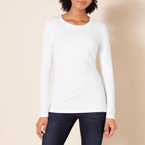 Amazon Essentials T-Shirt Girocollo a Maniche Lunghe con vestibilità Classica (Taglie Forti Disponibili) Donna, Bianco, L