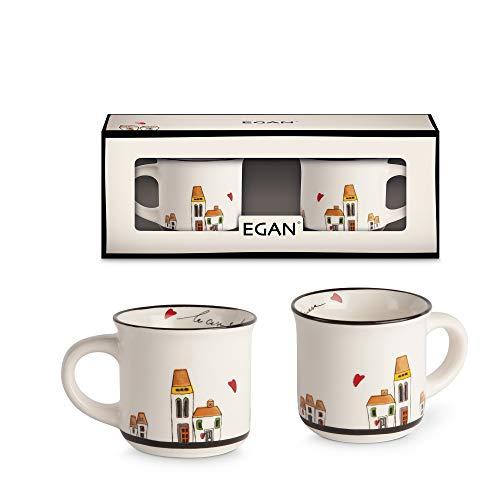EGAN - Set da 2 Tazze in Ceramica Smaltata, Color Avorio
