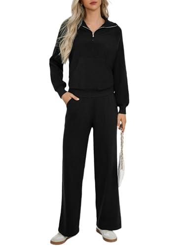Totatuit Tuta Donna Completo 2 Pezzi Mezza Zip，Tuta da Ginnastica Due Pezzi Jogging Donna con Felpa a Maniche Lunghe,Pantaloni a Gamba Larga, Completo Sportiva Casual per Relax, Casa e Tempo Libero