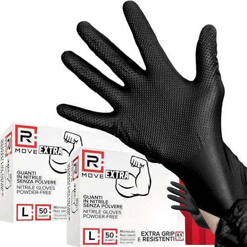 R MOVE 50+50 Guanti in Nitrile Diamond 8,5 gr. Taglia L (9), Neri