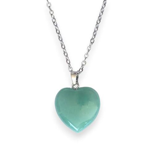 Collana con Ciondolo a Cuore in Avventurina Verde e Acciaio Inossidabile