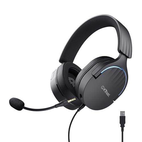 Trust Gaming GXT 490 Fayzo Cuffie Gaming USB con Audio Surround 7.1, Driver 50 mm, 85% Plastica Riciclata, Illuminazione RGB, Over-Ear Cuffie con Microfono Noise Cancelling per PC PS5 - Nero