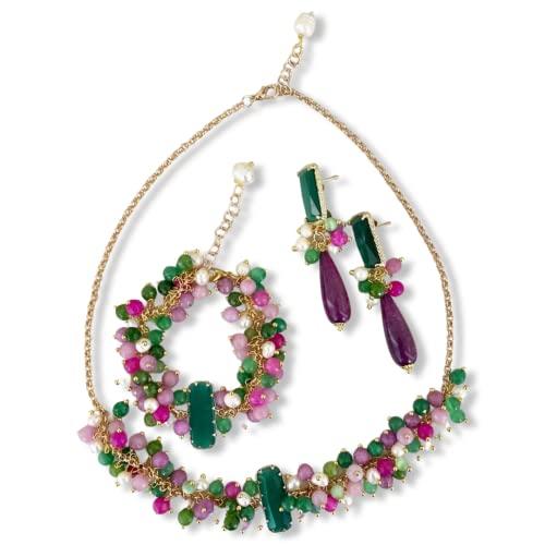 Parure completa in pietre dure verde e viola
