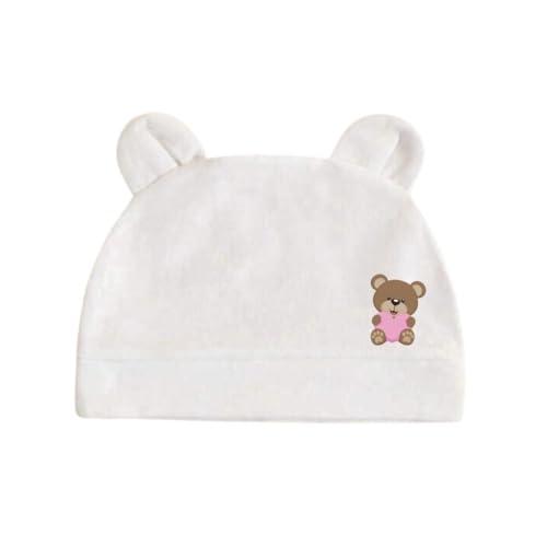 Cappellino Nascita Neonato Ospedale, Cuffietta per Neonato/Neonata, Berretto in Cotone con Stampa (ORSETTO ROSA)