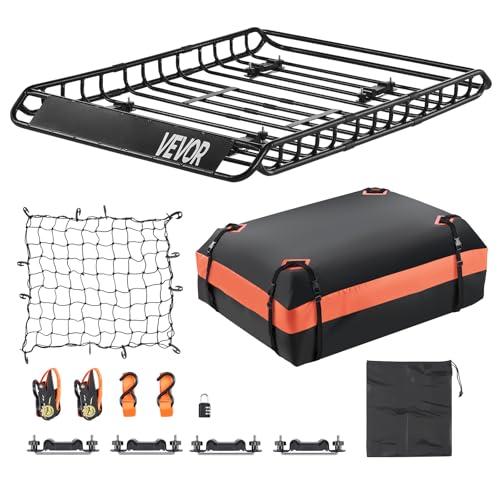 VEVOR Portapacchi da Tetto per Auto, Portapacchi Universale con Borsa per Bagagli e Rete e Cinghie a Cricchetto, Capacità Carico Massima 90,7 kg, Portapacchi per Auto 1300 x 910 x 105 mm