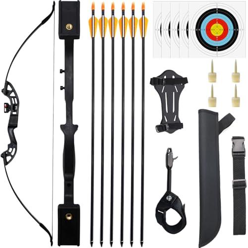 Clianle Set arco e frecce per adulti, arco ricurvo smontabile per principianti e giovani destrimani e mancini, archi lunghi e frecce con rilascio dell'arco e protezione per il braccio-30lb