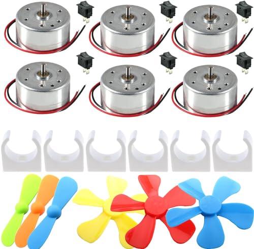 VISSQH 6 Set kit motori dc,1.5V-9V Mini Motori1500 RPM, con Mini Ventilatore Foglia e Supporto Motore in plastica,Interruttore A Bilanciere, Per Esperimento DIY Fisica Educativa Fai Da Te