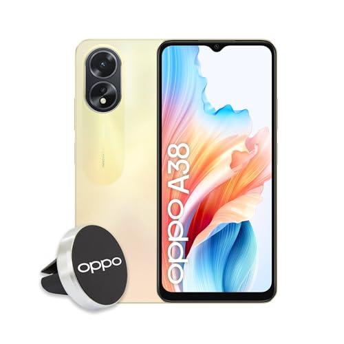 OPPO A38 4G Smartphone, AI Doppia fotocamera 50+2MP, Selfie 5MP, Display 6.56” 90HZ LCD HD+, 5000mAh, RAM 4 (Esp 1GB/2GB/4GB)+ROM 128GB (esp1TB), IP54, Supporto Auto [Versione Italia],Glowing Gold