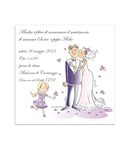 Partecipazioni Matrimonio Sposini - Inviti Nozze Sposini che si baciano per Matrimonio e Battesimo Insieme 10 pz