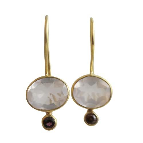 Orecchini in Argento Sterling 925 Placcato Oro con Quarzo Rosa e Granato Rodolite