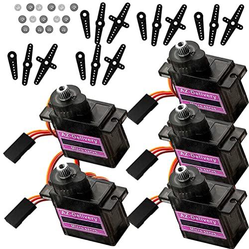 AZDelivery 3 x MG90S Servo Micro Motor Gear Servo ad Alta Velocità
