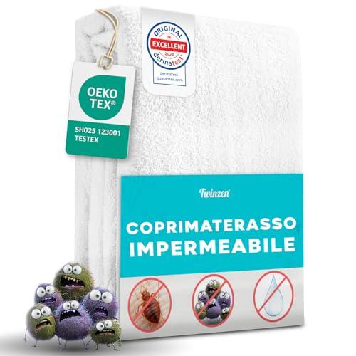 Twinzen - Coprimaterasso Singolo con Cerniera 90x190x20 cm - Impermeabile, Antiacaro, Anticimici - Bi-Ome & Oeko-Tex