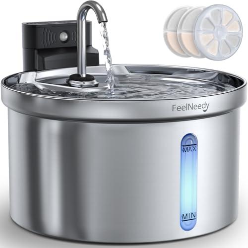 FEELNEEDY Fontanella per Gatti Acciaio Inox senza Fili con Sensore di Movimento