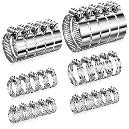 Gvolatee 30 pezzi Set di Fascette stringitubo regolabili, 6 misure 6-51mm in acciaio inox, per tubi flessibili, gas, acqua, auto, lavatrice, giardino
