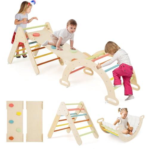 COSTWAY Set da Arrampicata 3 in 1 per Bambini (Macaron con cuscino)